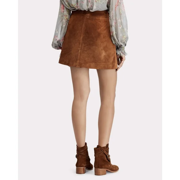NWT Polo Ralph Lauren Buttoned Suede Mini skirt Brown Suede - Size 2 (XS)